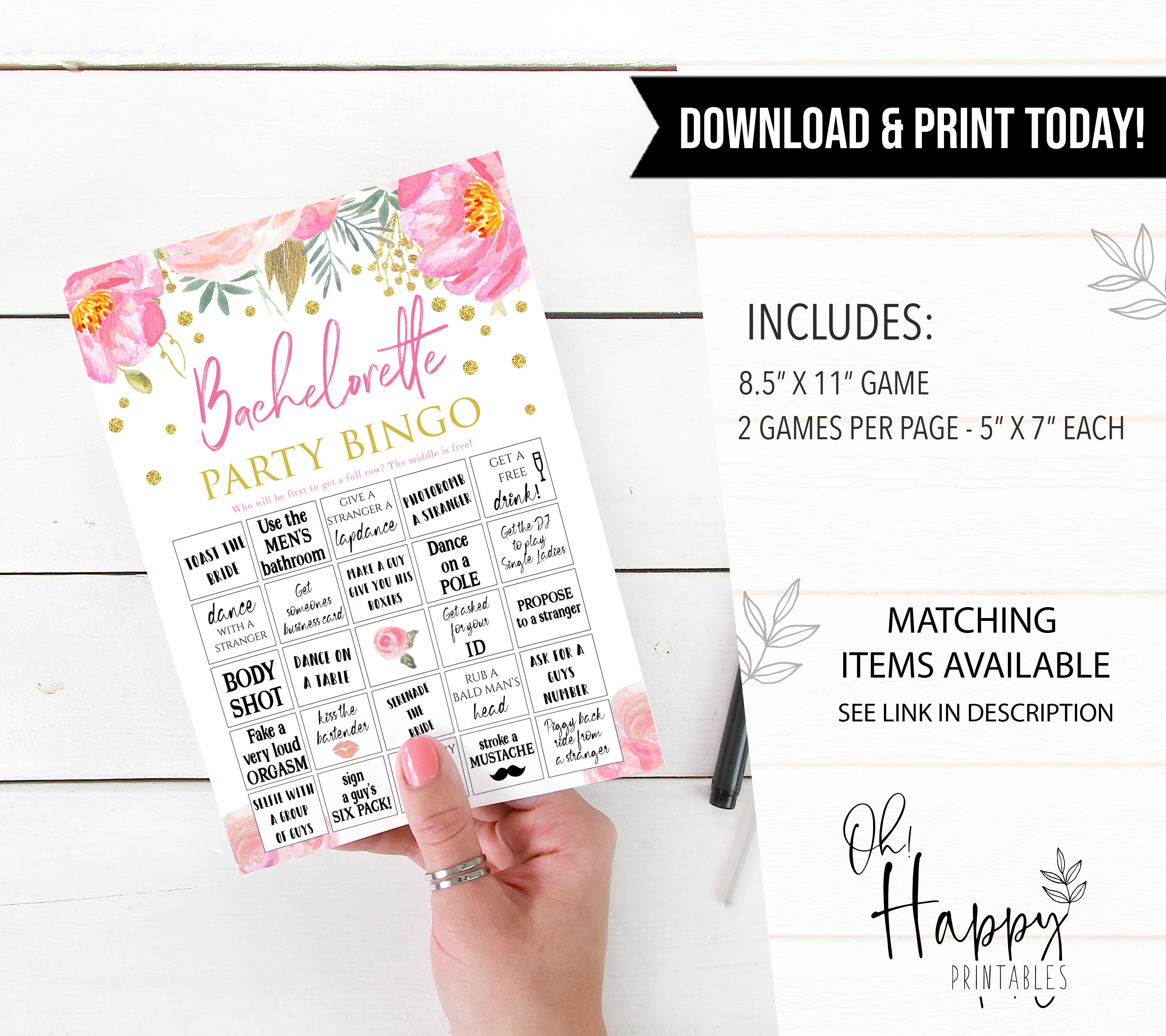 bachelorette bingo game, printable bridal shower games, blush floral bridal shower games, fun bridal shower games