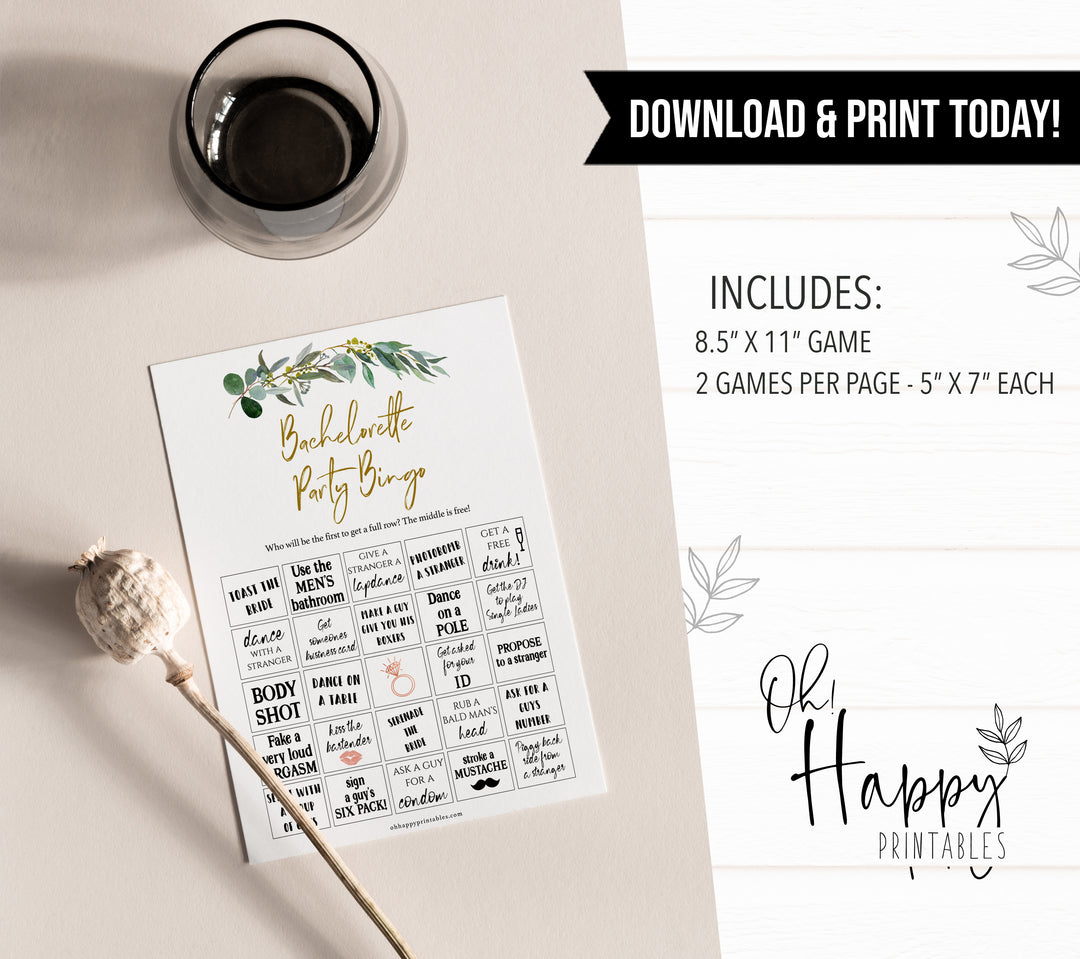 Bachelorette Party Bingo - Eucalyptus Leaf