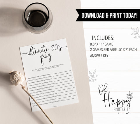 minimalist bachelorette games, ultimate 90s quiz, bridal shower games bundle, dirty bridal games, printable bridal games, bridal shower games, hen party hames, bachelorette games
