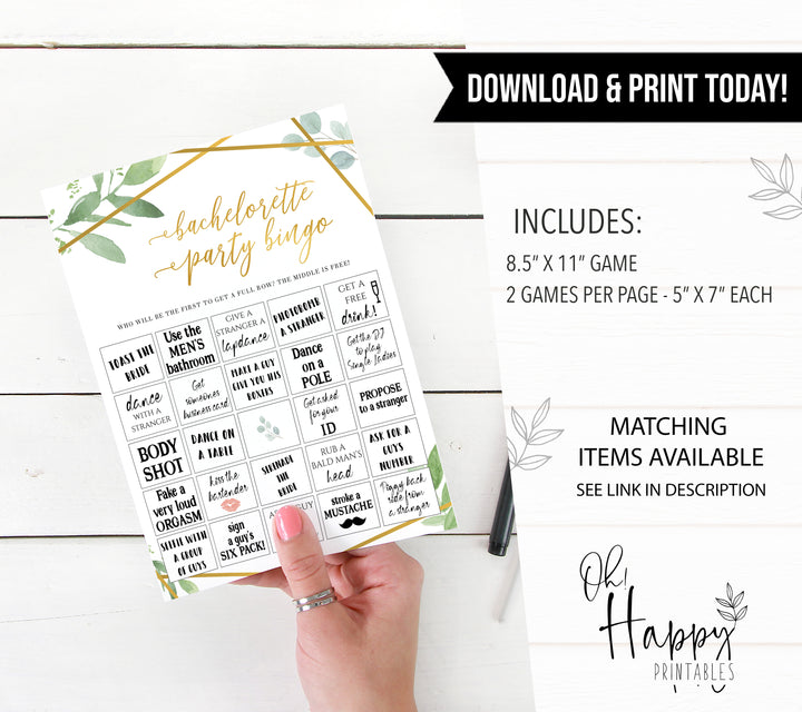 Bachelorette Party Bingo - Gold Greenery