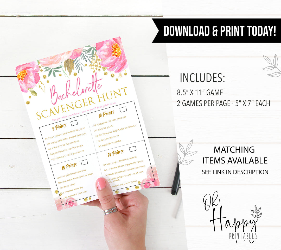 bachelorette scavenger hunt,    printable bridal shower games, blush floral bridal shower games, fun bridal shower games