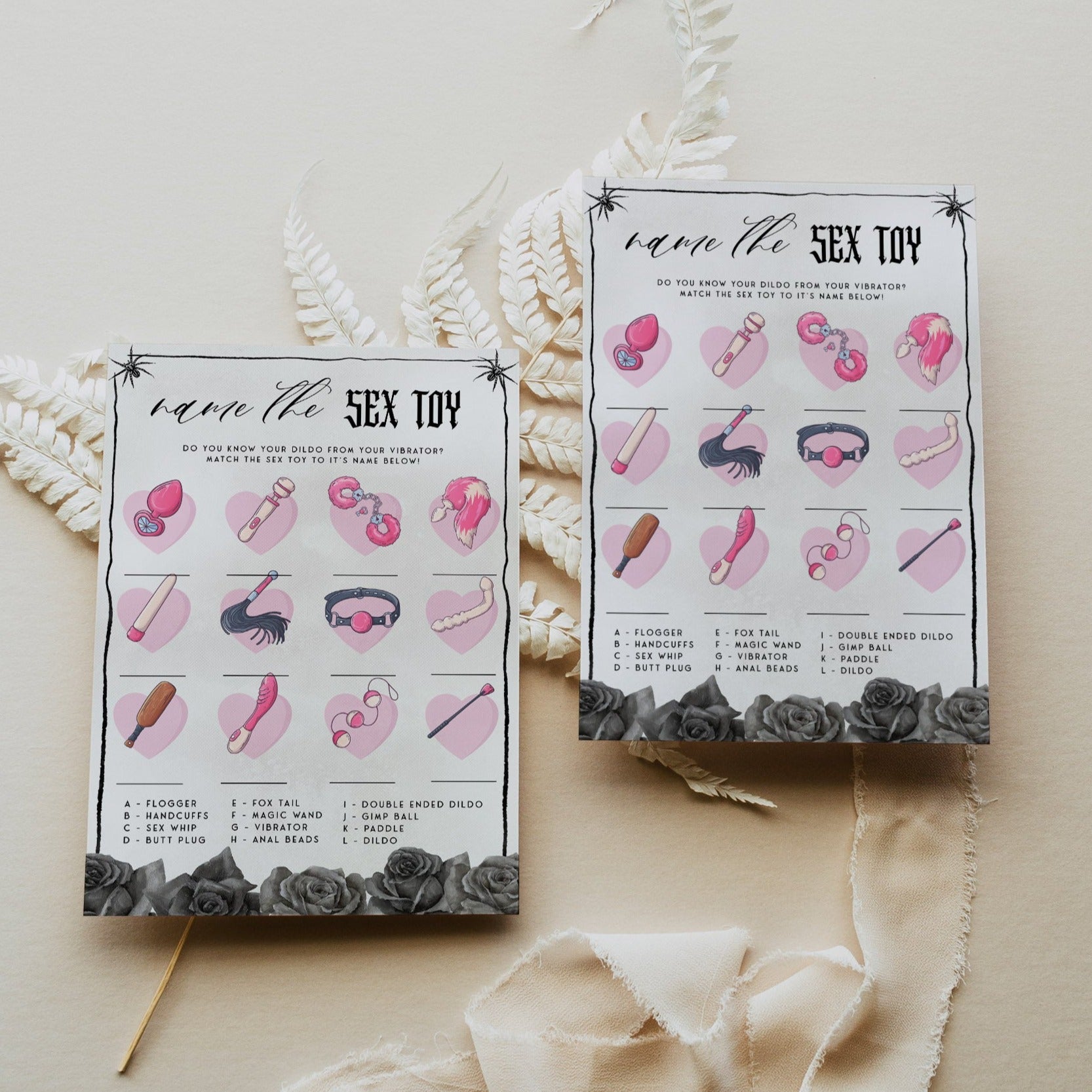 Fully editable and printable bridal shower name the sex toy game with a gothic design. Perfect for a Bride or Die or Death Us To Party bridal shower themed party