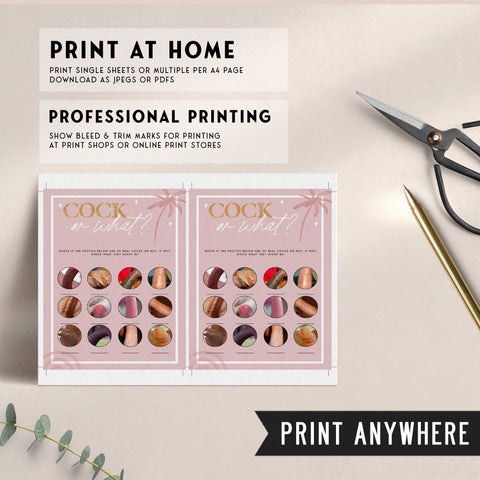 Fully editable and printable bridal shower cock or what game with a Palm Springs design. Perfect for a Palm Springs bridal shower themed party
