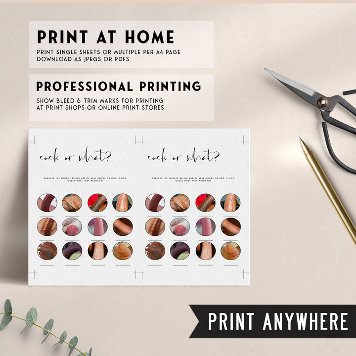 Fully editable and printable bridal shower cock or what game with a modern minimalist design. Perfect for a modern simple bridal shower themed party