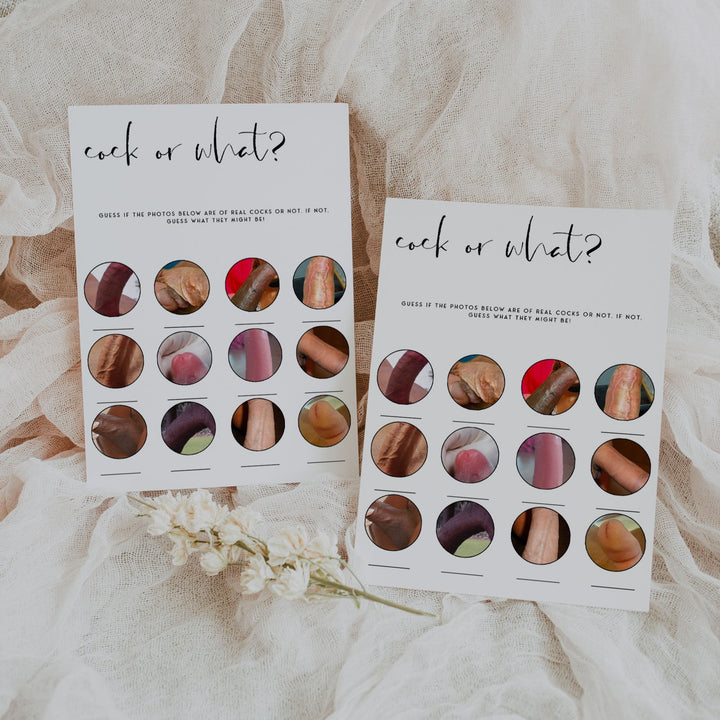 Fully editable and printable bridal shower cock or what game with a modern minimalist design. Perfect for a modern simple bridal shower themed party