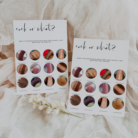 Fully editable and printable bridal shower cock or what game with a modern minimalist design. Perfect for a modern simple bridal shower themed party