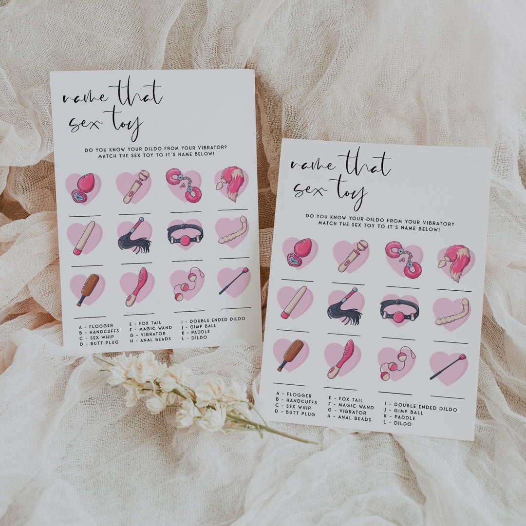 Fully editable and printable bridal shower guess the sex toy game with a modern minimalist design. Perfect for a modern simple bridal shower themed party