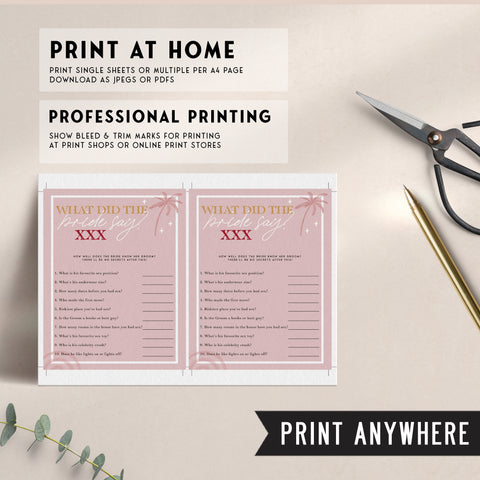 editable palm springs bachelorette games, printable bachelorette party games, bachelorette games