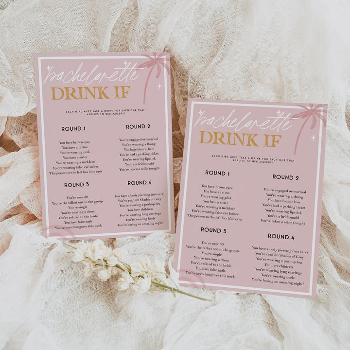 Fully editable and printable bridal shower bachelorette drink if game with a Palm Springs design. Perfect for a Palm Springs bridal shower themed party