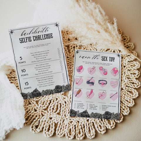 Fully editable and printable 40 bachelorette bride or die games with a gothic design. Perfect for a Bride or Die bachelorette themed party