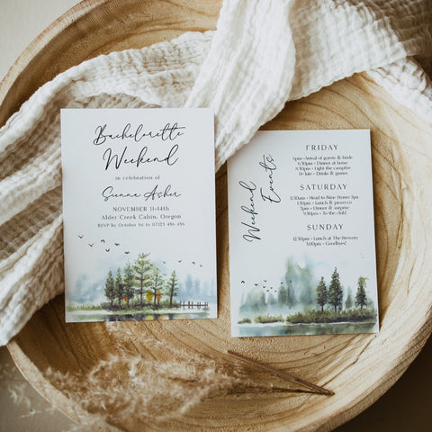 Fully editable and printable mountain cabin invitation with a mountain design. Perfect for a snowy cabin mountain bridal shower
