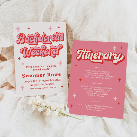 editable 70s bachelorette weekend invitation. Fully editable and printable bachelorette invitation with a 70s style