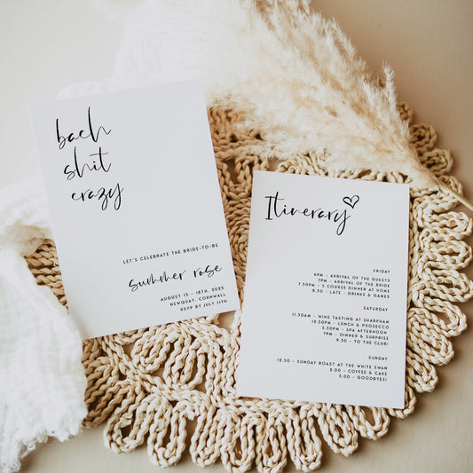 Fully editable and printable bach shit crazy invitation with a modern minimalist design. Perfect for a modern simple bridal shower themed party