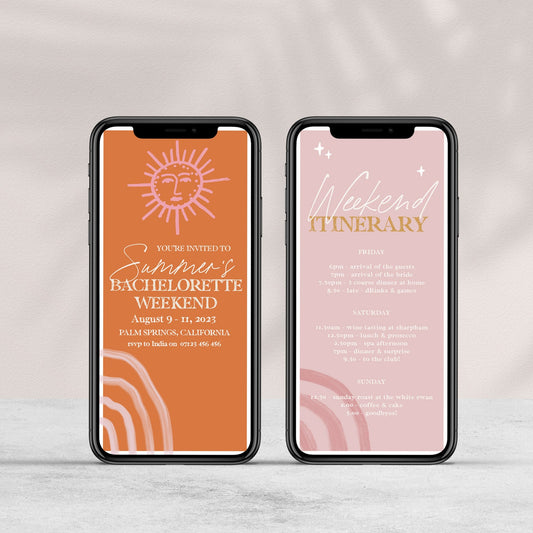 Fully editable and printable bachelorette weekend mobile invitation with a Palm Springs design. Perfect for a Palm Springs bridal shower themed party