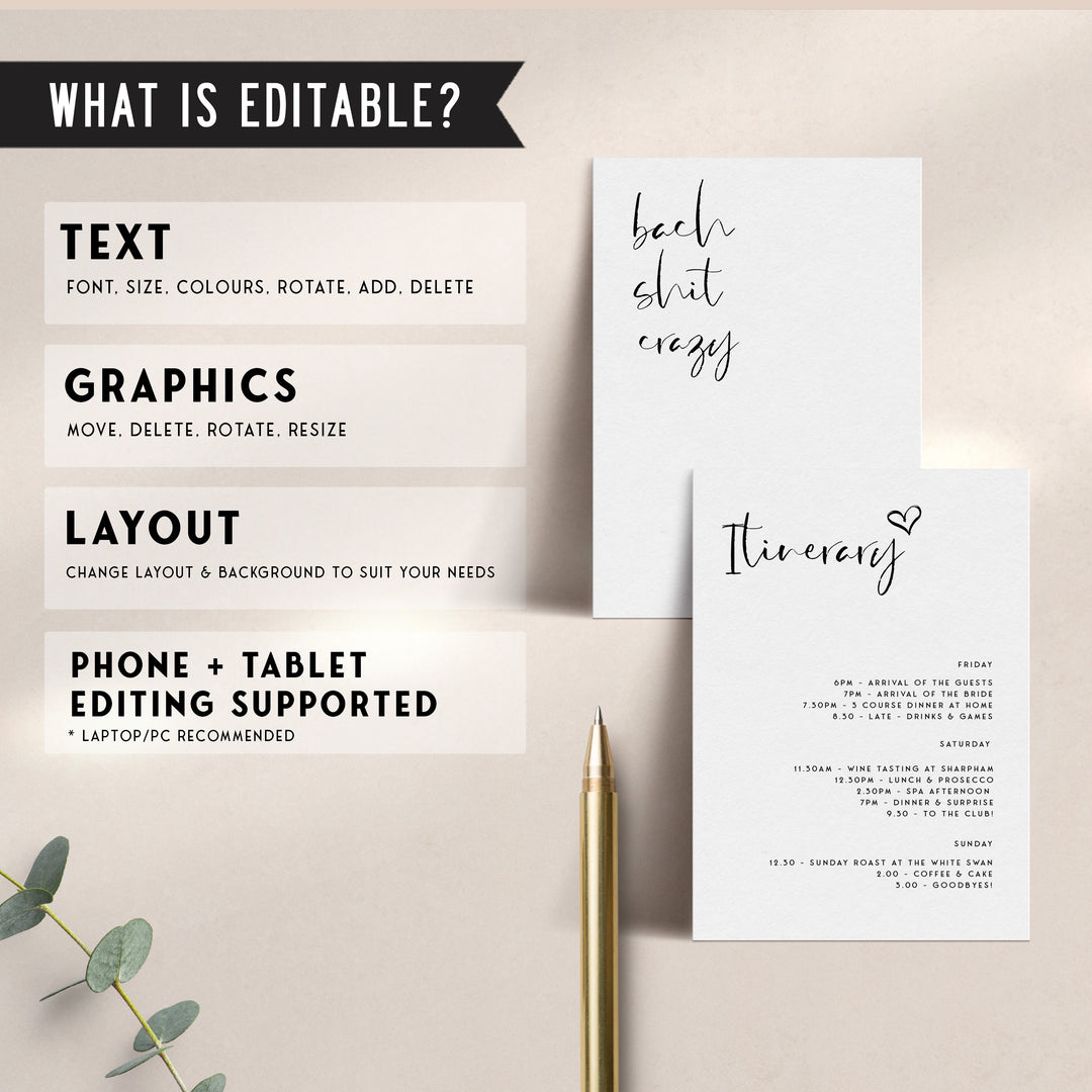 Fully editable and printable bach shit crazy invitation with a modern minimalist design. Perfect for a modern simple bridal shower themed party