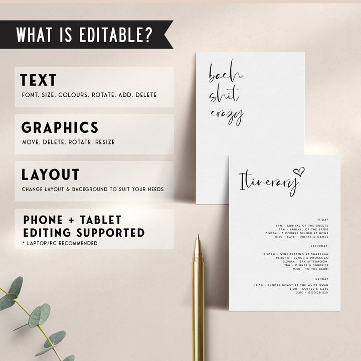 Fully editable and printable bach shit crazy invitation with a modern minimalist design. Perfect for a modern simple bridal shower themed party