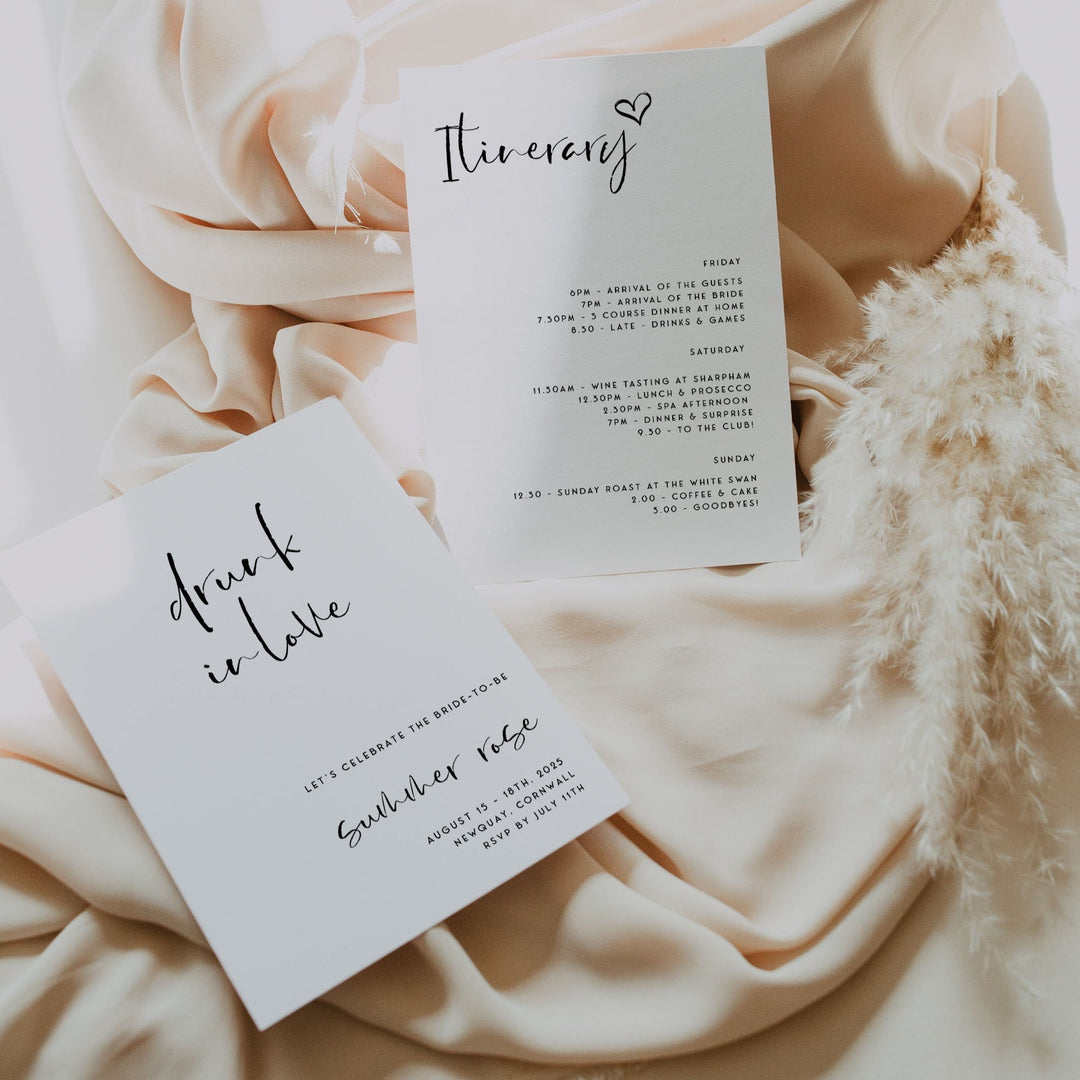 Fully editable and printable drunk in love invitation with a modern minimalist design. Perfect for a modern simple bridal shower themed party