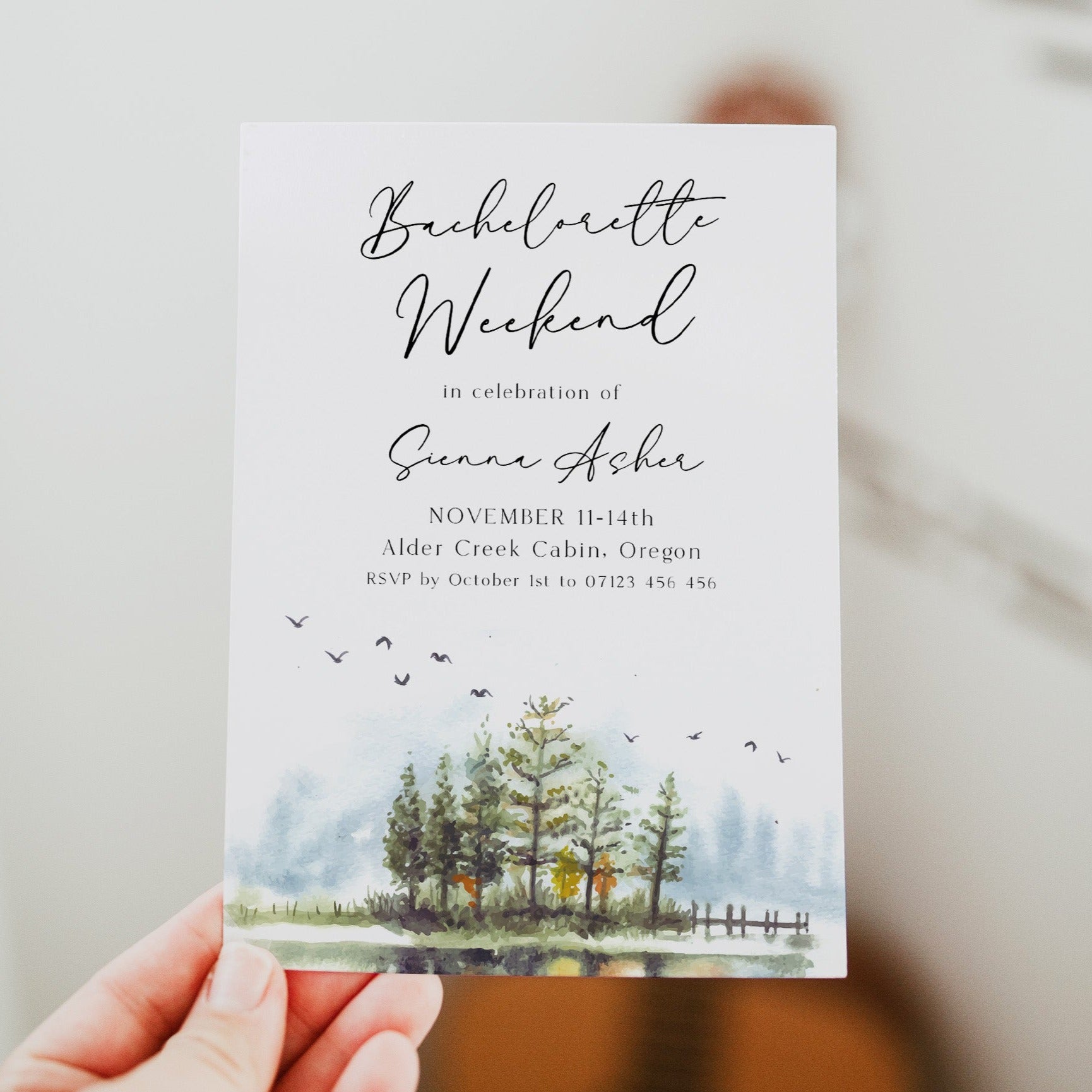 Fully editable and printable mountain cabin invitation with a mountain design. Perfect for a snowy cabin mountain bridal shower