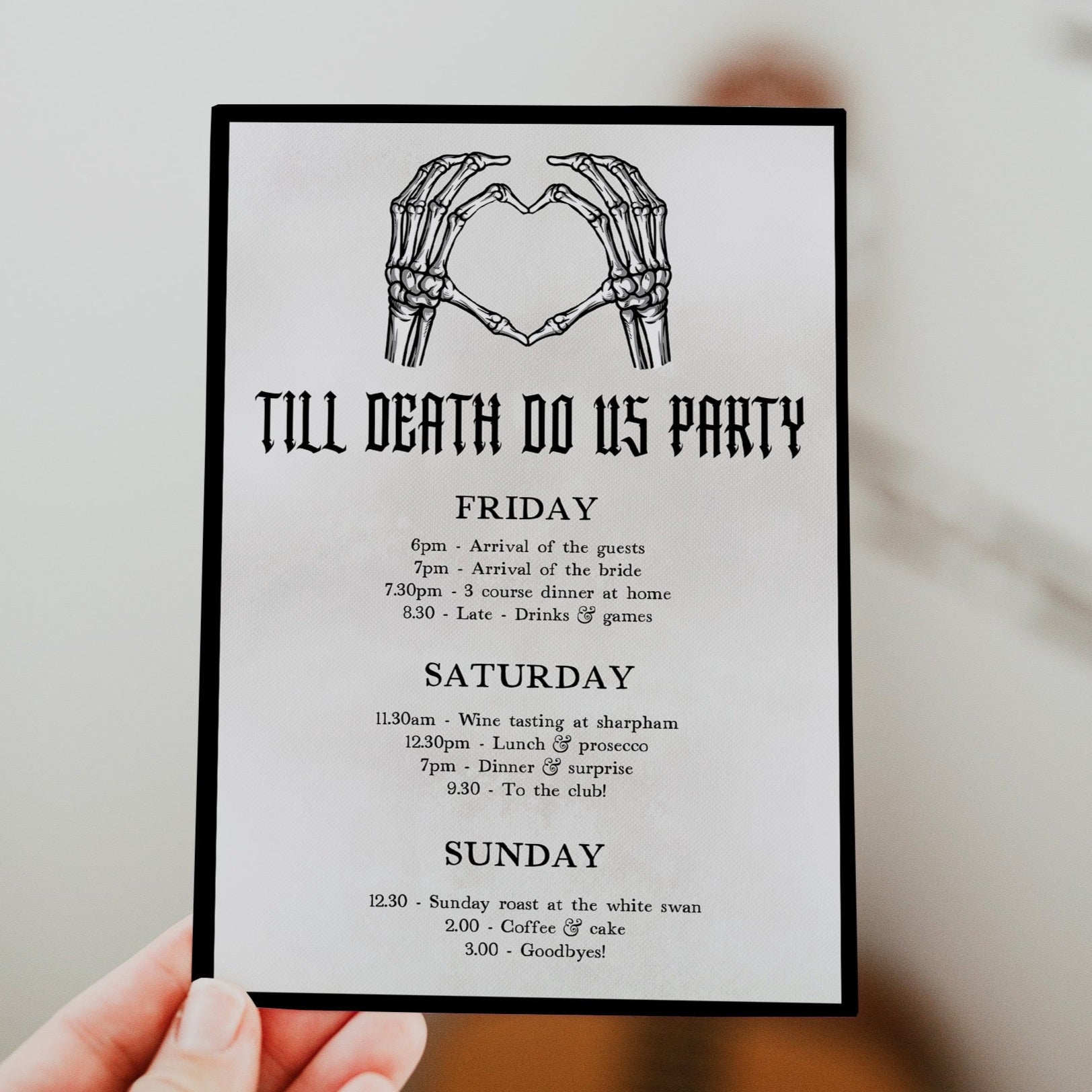 Fully editable and printable bridal shower and bachelorette invitation with a gothic design. Perfect for a Bride or Die or Death Us To Party bridal shower themed party