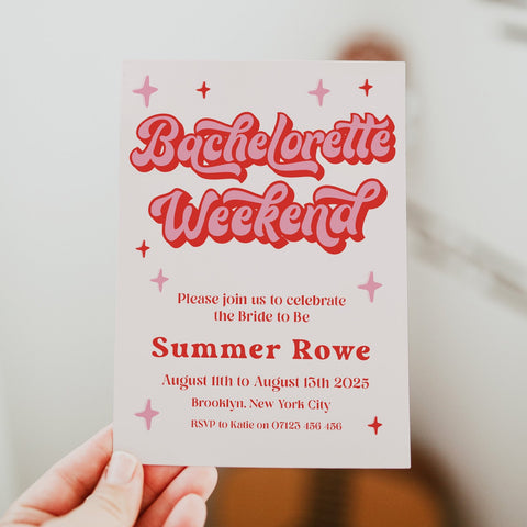 editable 70s bachelorette weekend invitation. Fully editable and printable bachelorette invitation with a 70s style