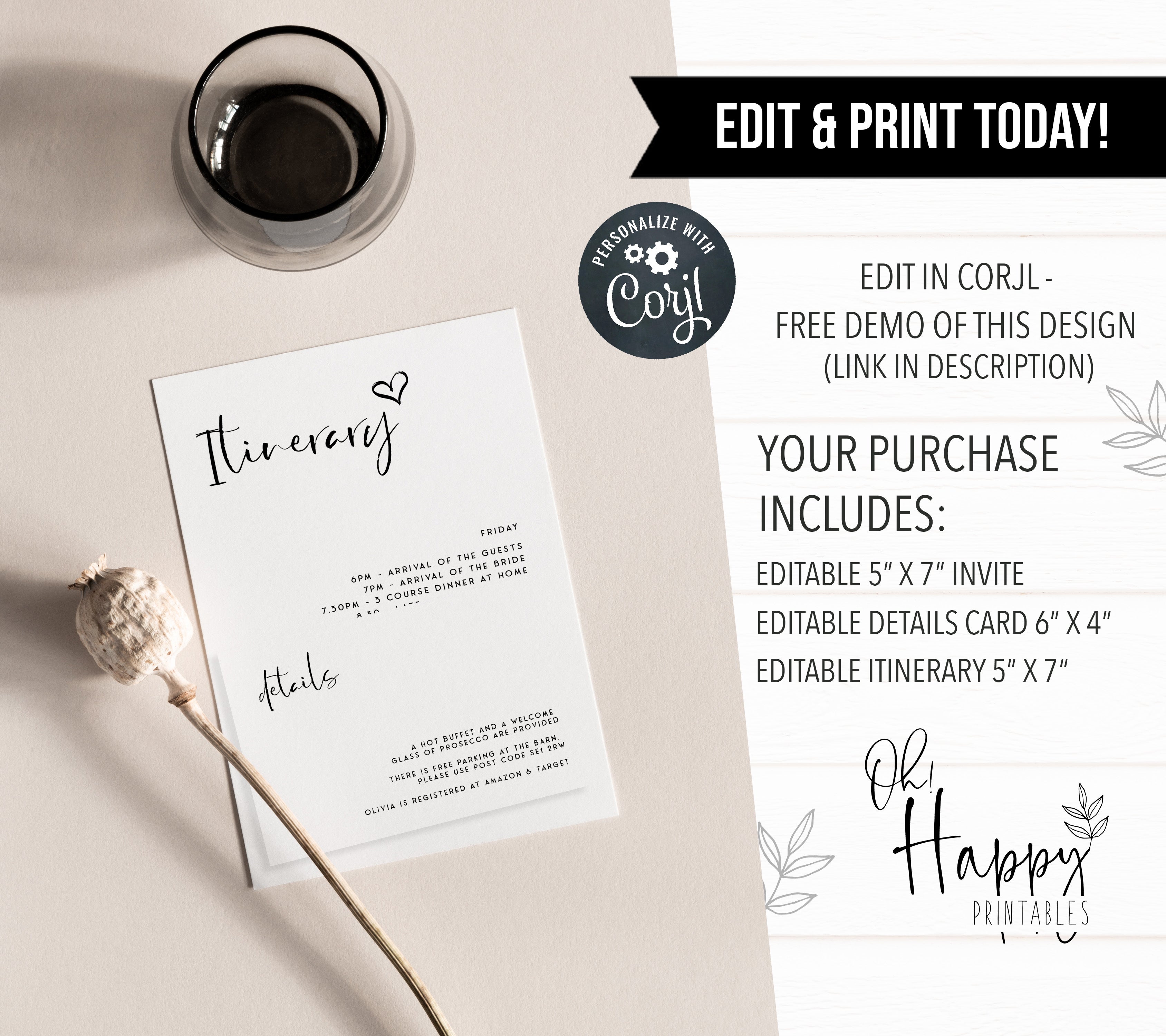 Fully editable and printable bridal shower invitations with a modern minimalist design. Perfect for a modern simple bridal shower themed party