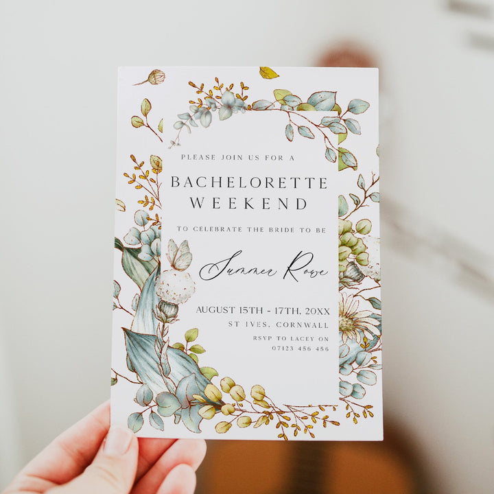 editable summer garden bachelorette weekend invitation, printable floral hen party invitation, summer garden bridal theme