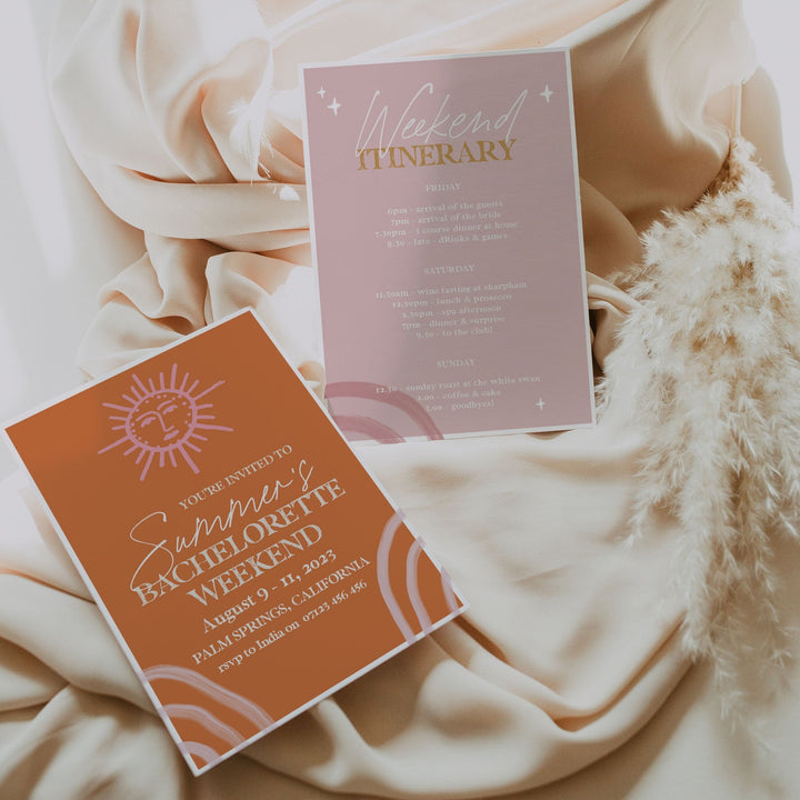 Fully editable and printable bachelorette weekend invitation with a Palm Springs design. Perfect for a Palm Springs bridal shower themed party