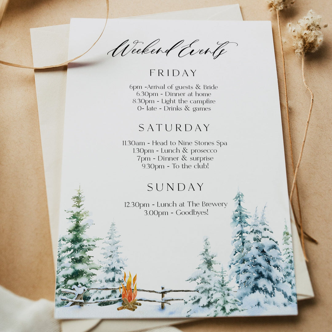 Fully editable and printable mountain cabin invitation with a mountain design. Perfect for a snowy cabin mountain bridal shower