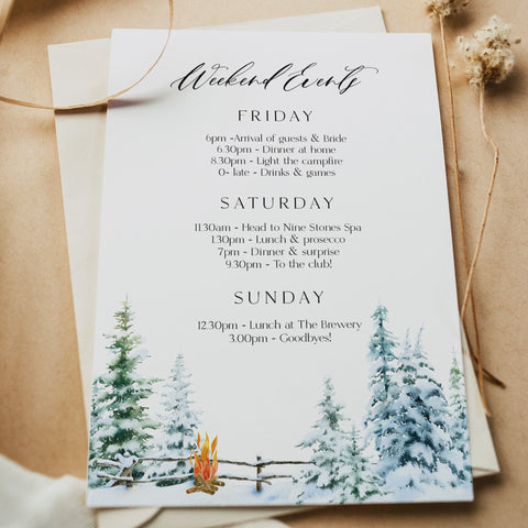 Fully editable and printable mountain cabin invitation with a mountain design. Perfect for a snowy cabin mountain bridal shower