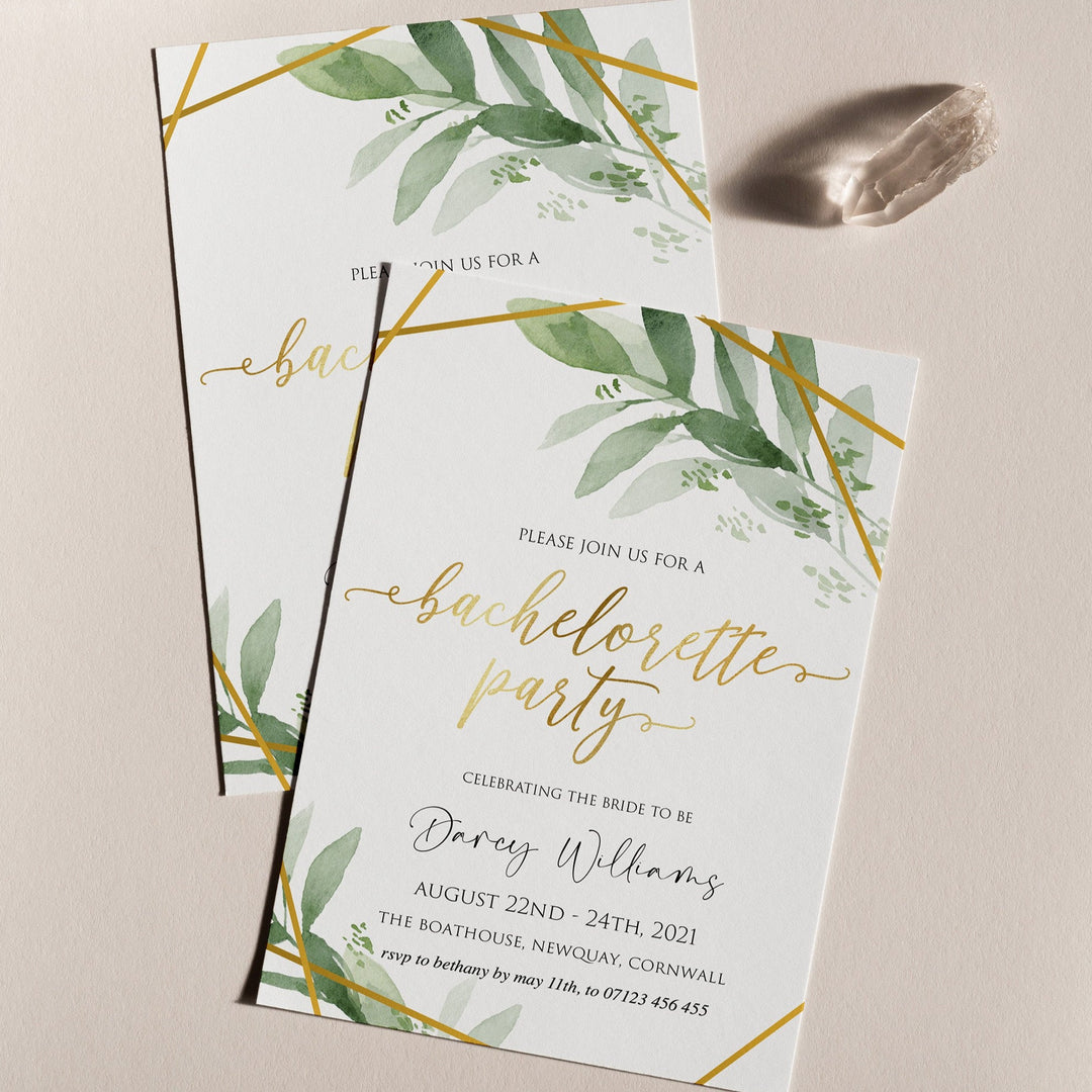 EDITABLE Bachelorette Party Invitation - Gold Greenery