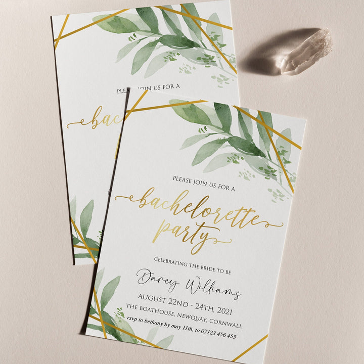 EDITABLE Bachelorette Party Invitation - Gold Greenery