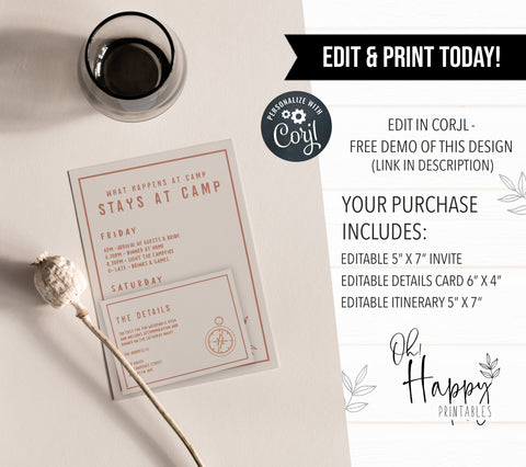 Bachelorette Party Invitation - Pine