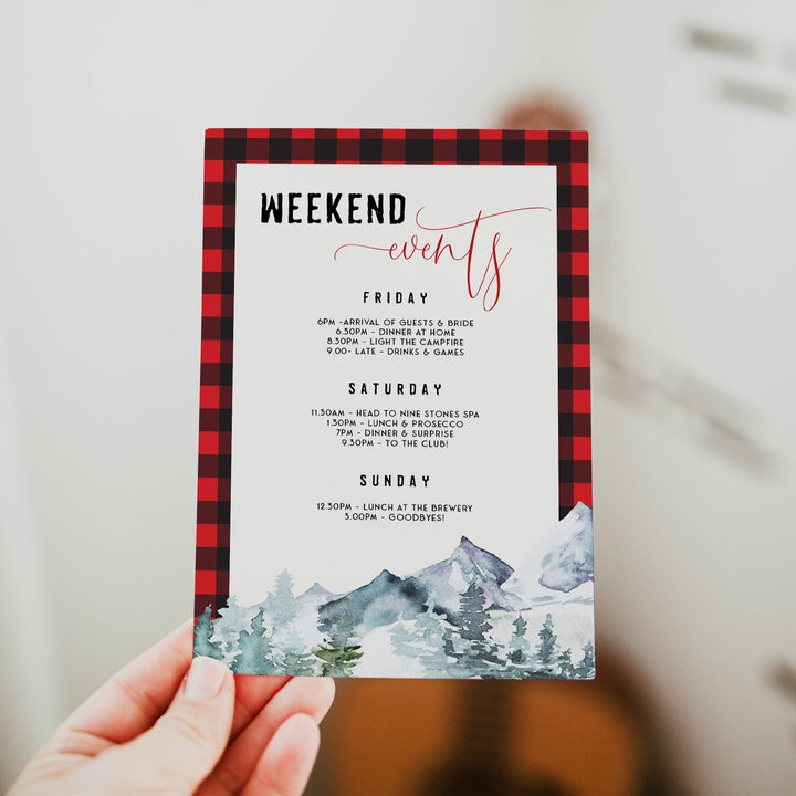 Fully editable and printable bachelorette invitation with a flannel design. Perfect for a woodland flannel Bachelorette themed party