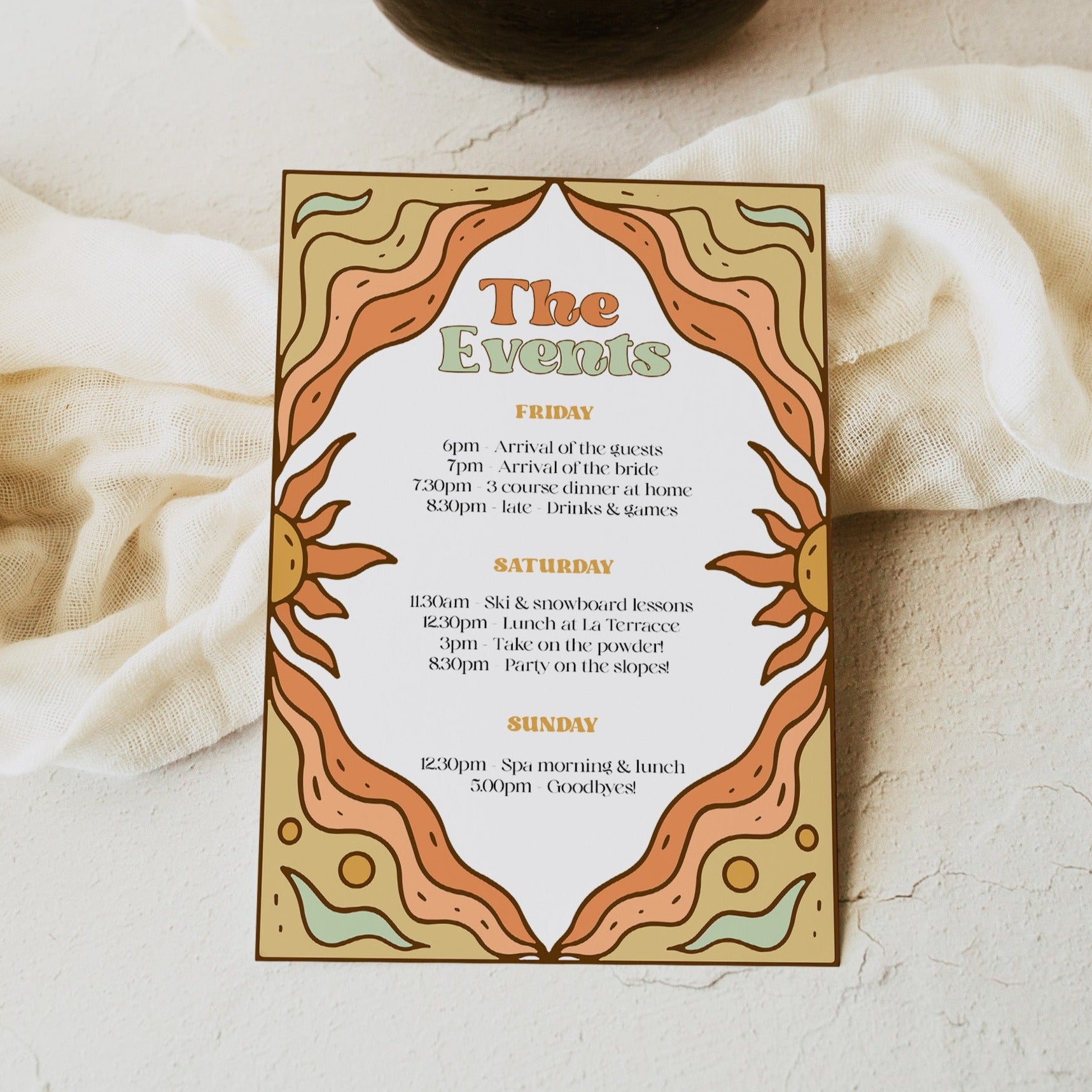 60s Gypsy Boho-inspired editable bachelorette weekend invitation is the perfect way to add a touch of free-spirited charm to your special day