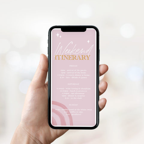 Fully editable and printable hen party weekend mobile invitation with a Palm Springs design. Perfect for a Palm Springs bridal shower themed party