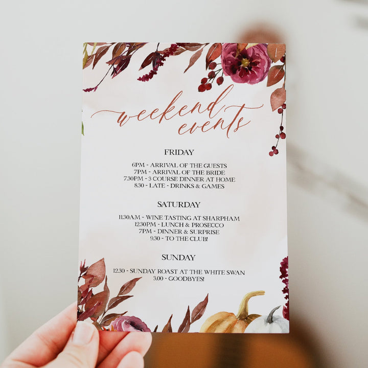 Fully editable and printable hen party invitation with a Fall design. Perfect for a fall floral bridal shower