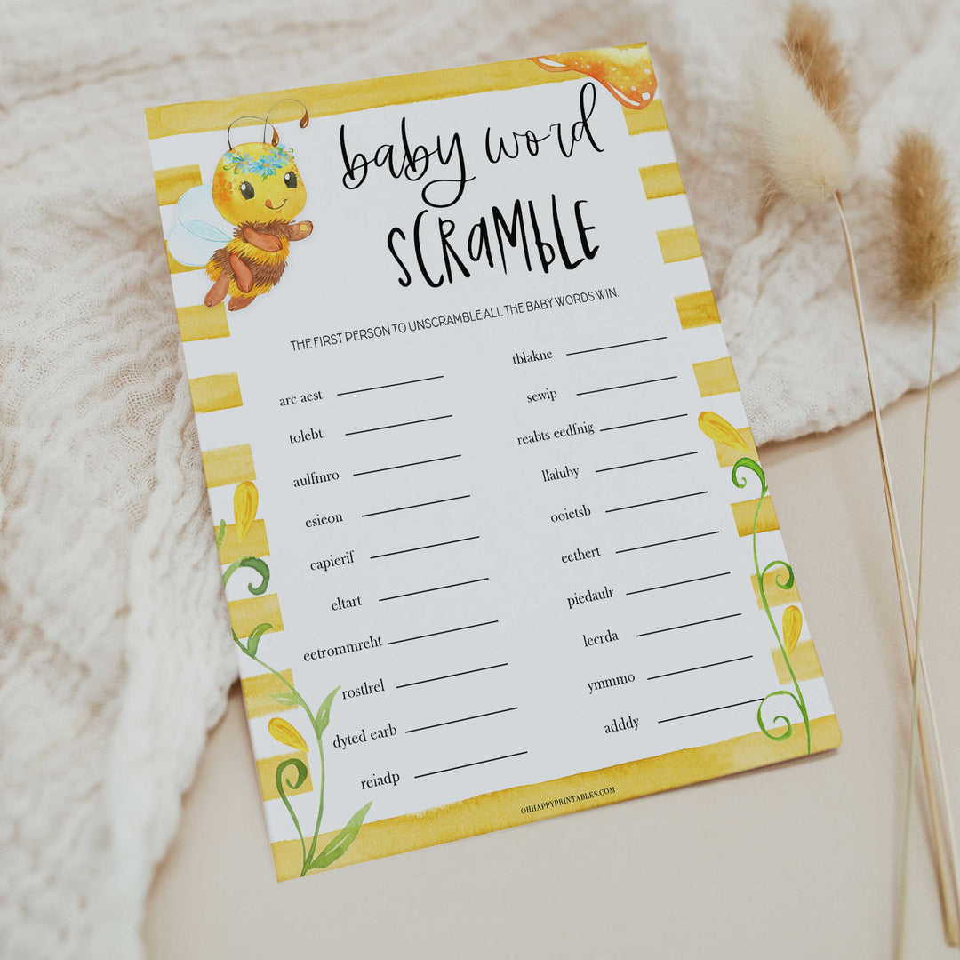 baby word scramble game, Printable baby shower games, mommy bee fun baby games, baby shower games, fun baby shower ideas, top baby shower ideas, mommy to bee baby shower, friends baby shower ideas