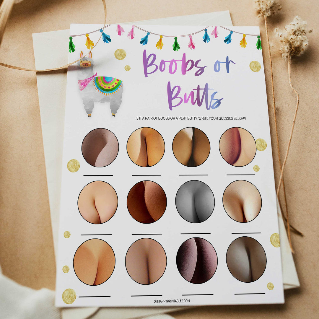 boobs or butts game, Printable baby shower games, llama fiesta fun baby games, baby shower games, fun baby shower ideas, top baby shower ideas, Llama fiesta shower baby shower, fiesta baby shower ideas