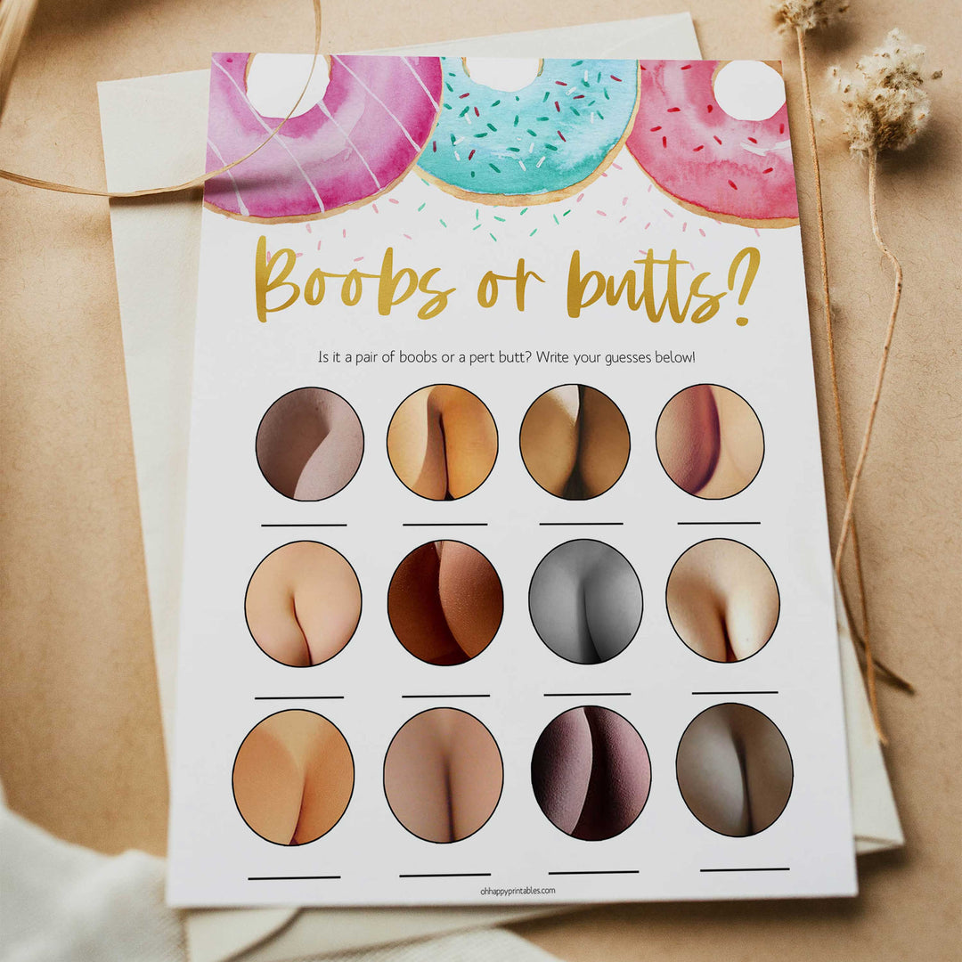 boobs or butts baby game, Printable baby shower games, donut baby games, baby shower games, fun baby shower ideas, top baby shower ideas, donut sprinkles baby shower, baby shower games, fun donut baby shower ideas