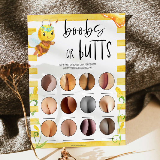 boobs or butts baby game,  Printable baby shower games, mommy bee fun baby games, baby shower games, fun baby shower ideas, top baby shower ideas, mommy to bee baby shower, friends baby shower ideas