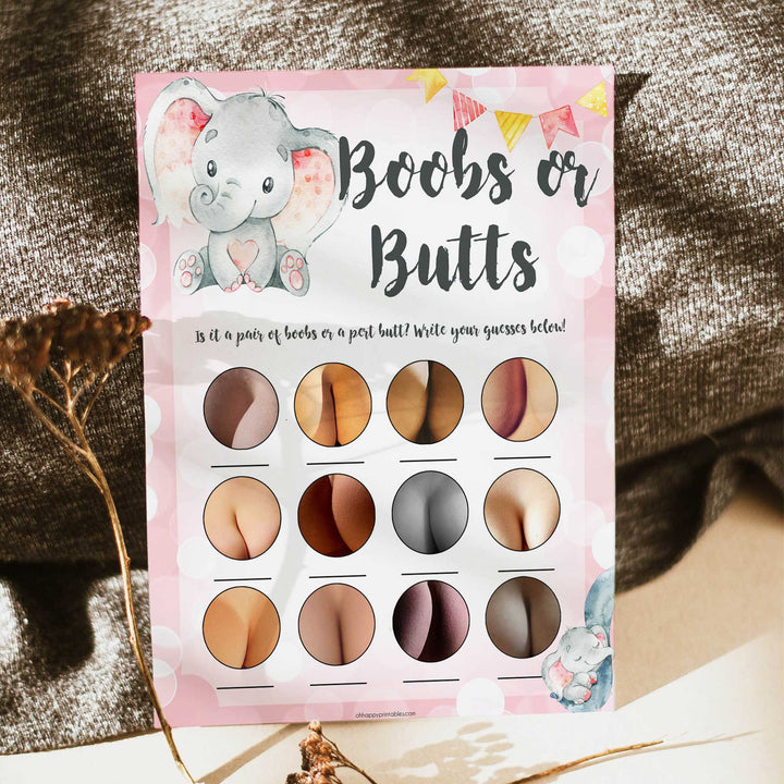 pink elephant baby games, boobs or butts baby shower games, printable baby shower games, baby shower games, fun baby games, popular baby games, pink baby games