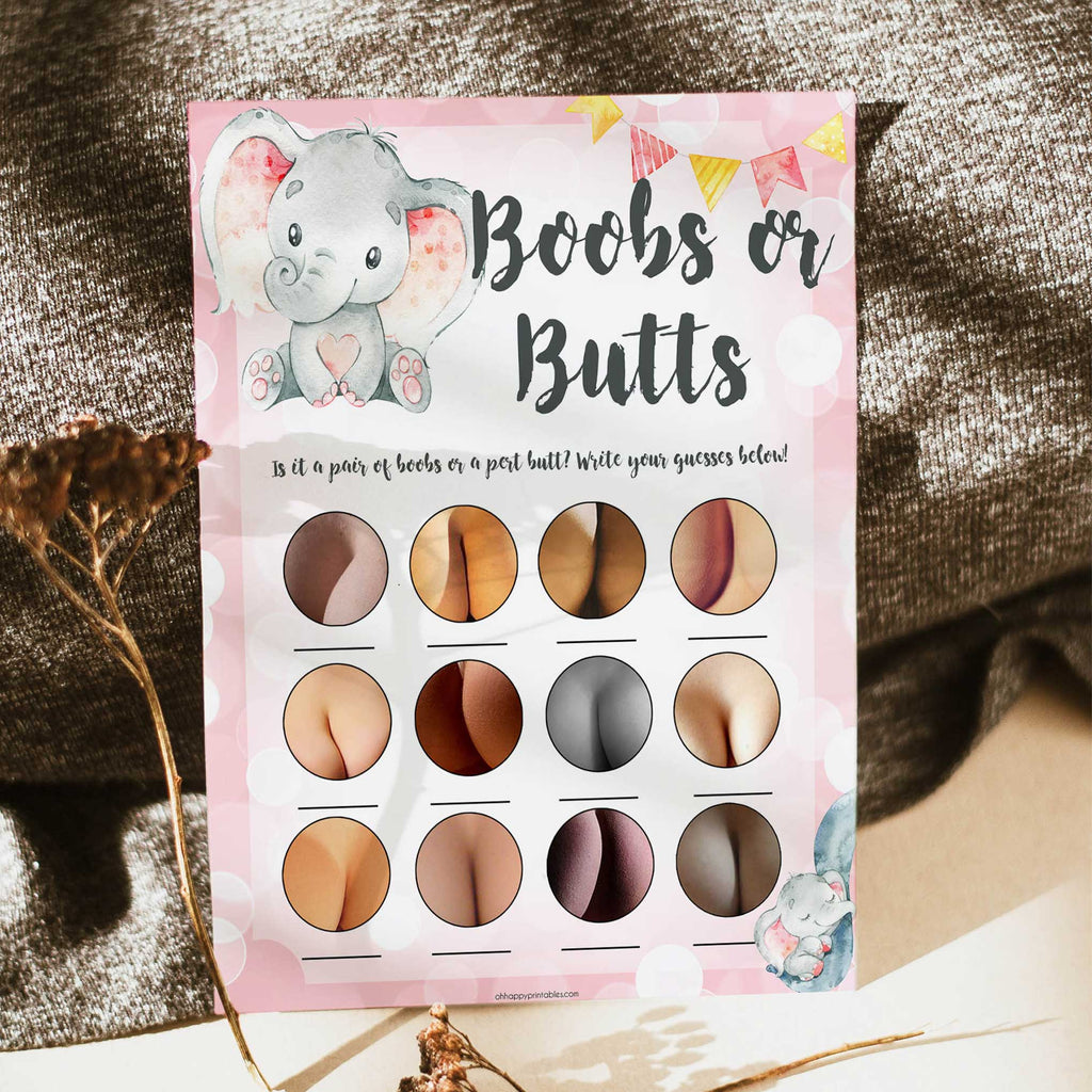 Boobs or Butts Baby Shower Game - Pink Elephant Printable Baby Shower ...