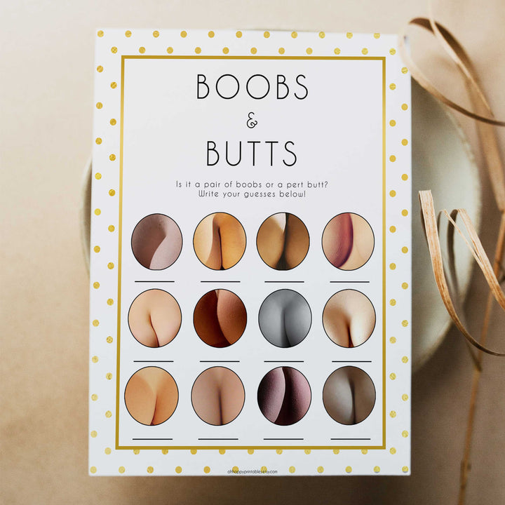 boobs or butts baby game, boobs or butts, Printable baby shower games, baby gold dots fun baby games, baby shower games, fun baby shower ideas, top baby shower ideas, gold glitter shower baby shower, friends baby shower ideas