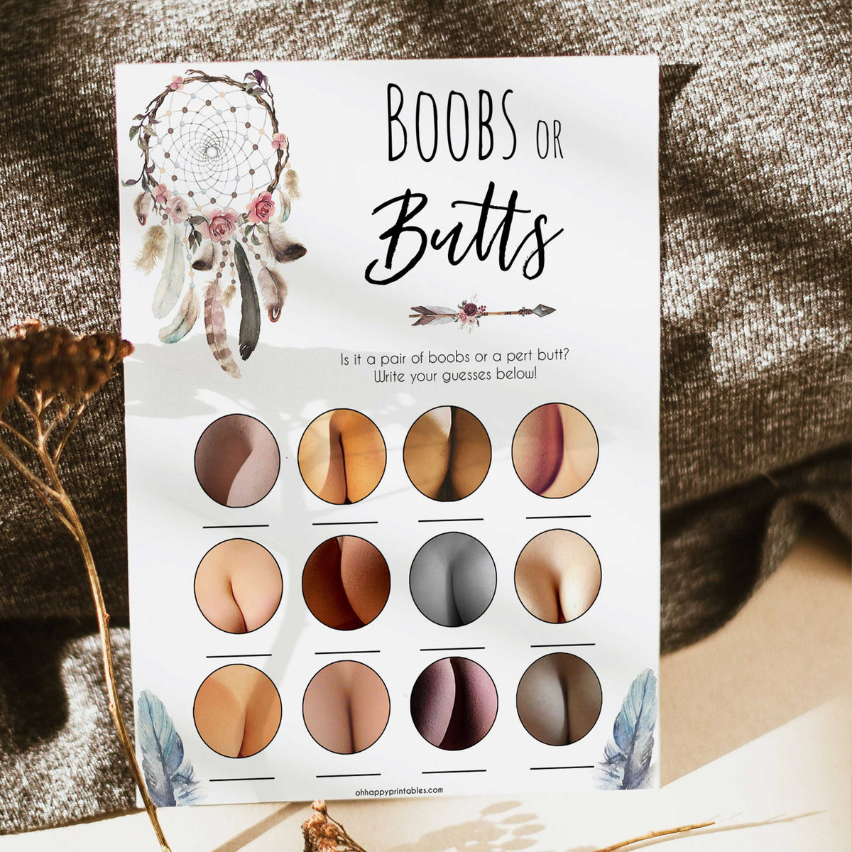 Boho baby games, boobs or butts baby game, fun baby games, printable baby games, top 10 baby games, boho baby shower, baby games, hilarious baby games