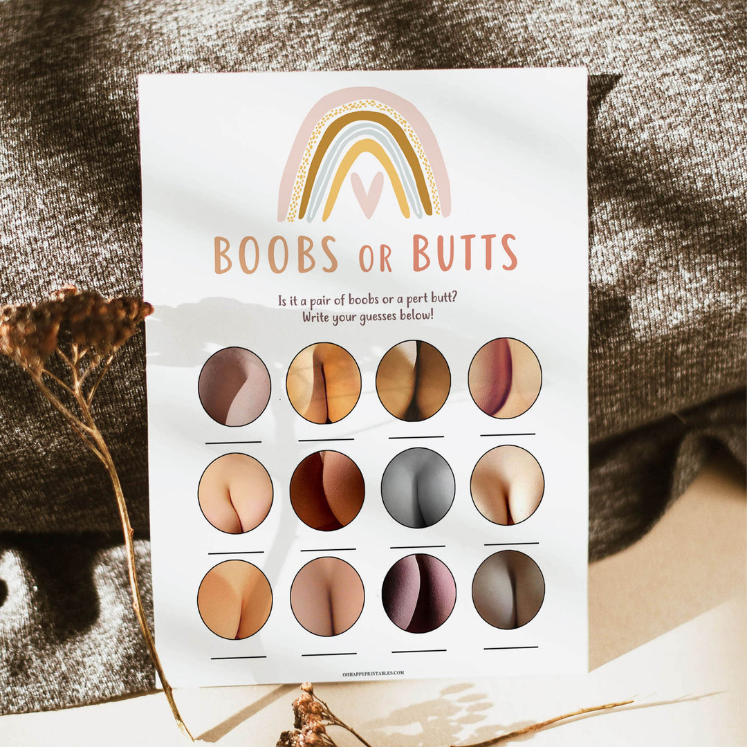 boobs or butts baby game, Printable baby shower games, boho rainbow baby games, baby shower games, fun baby shower ideas, top baby shower ideas, boho rainbow baby shower, baby shower games, fun boho rainbow baby shower ideas