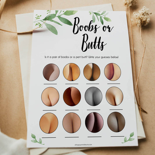 botanical boobs or butts baby shower games, floral printable baby shower games, fun baby shower games, popular baby shower games