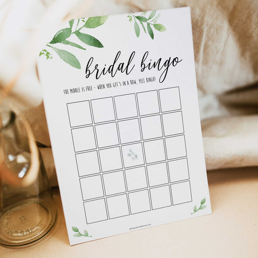 bridal bingo, greenery bridal shower, fun bridal shower games, bachelorette party games, floral bridal games, hen party ideas