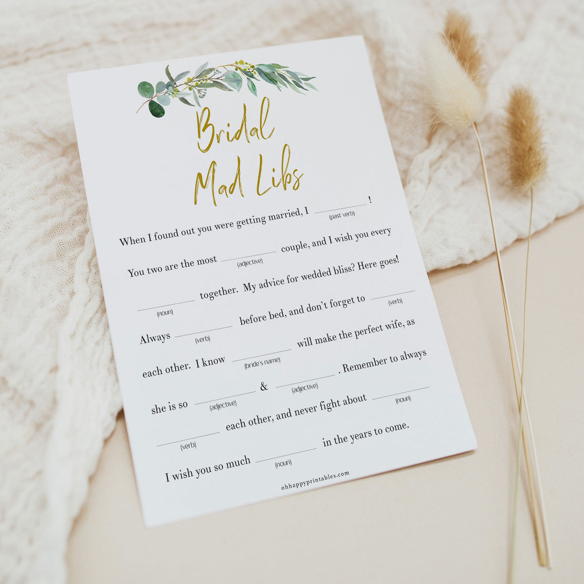 Bridal Mad Libs Game - Eucalyptus Leaf