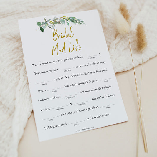 Bridal Mad Libs Game - Eucalyptus Leaf