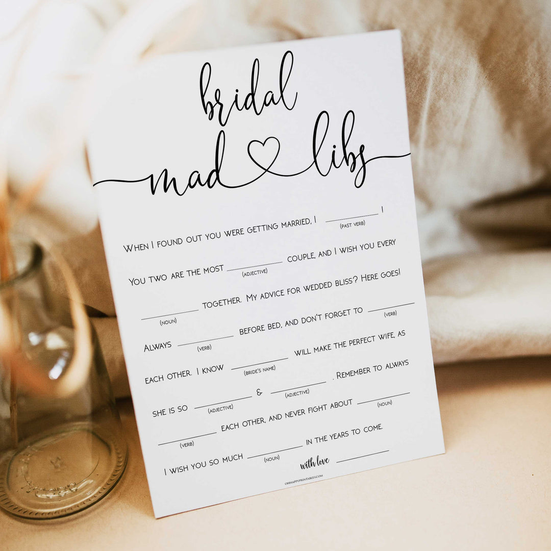 minimalist bridal shower games, bridal mad libs, bridal shower games bundle, printable bridal games, bridal shower games, how knows the bridal, top bridal shower games
